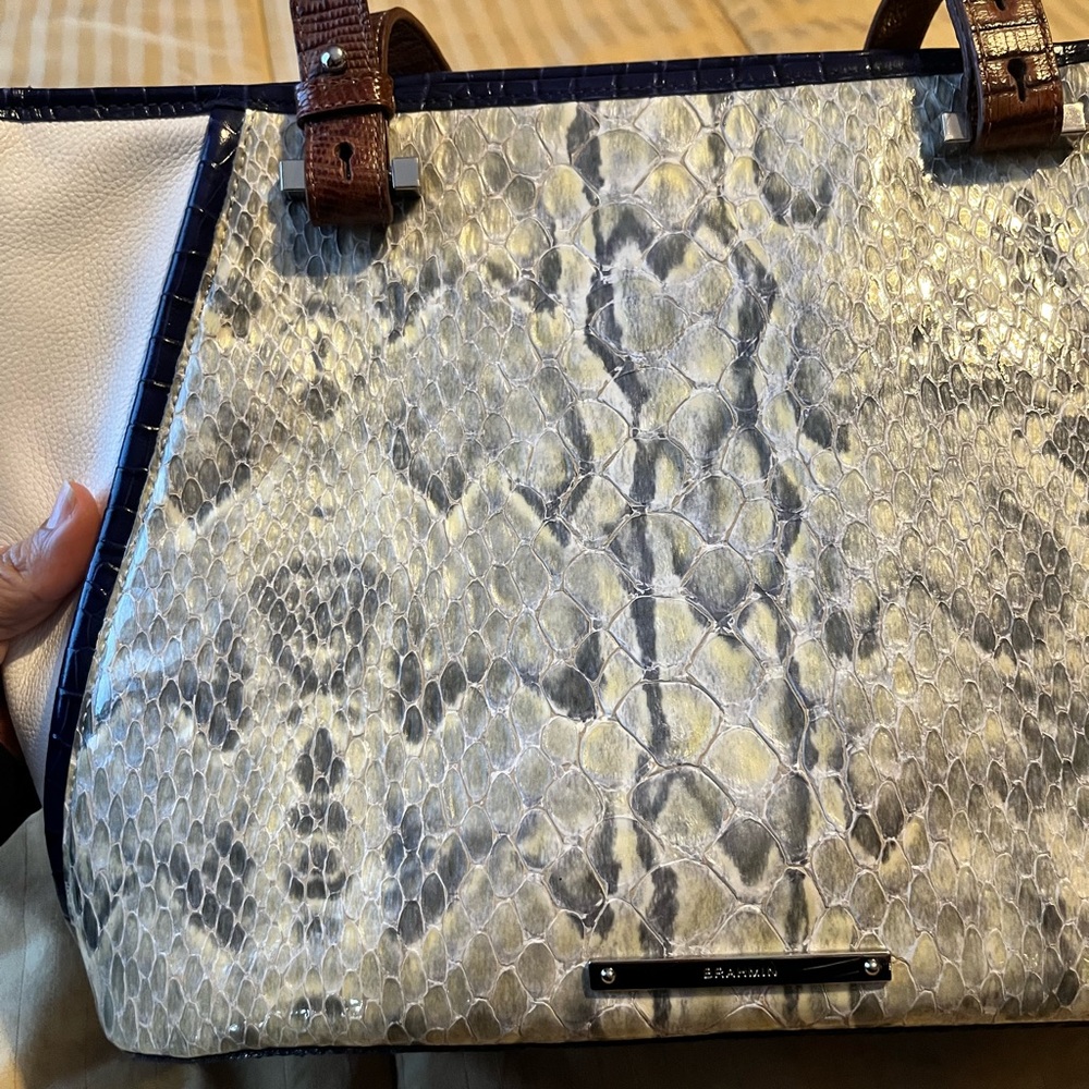 A. Marinelli Snakeskin Tote with Brown and Blue Accents